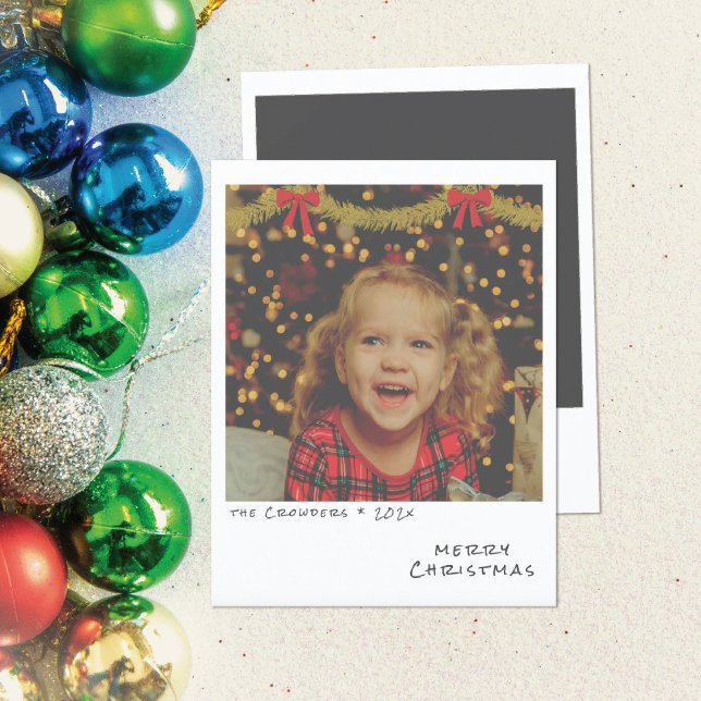 Retro Christmas Photo Card - Gold & Red Garland (Creator Uploaded)