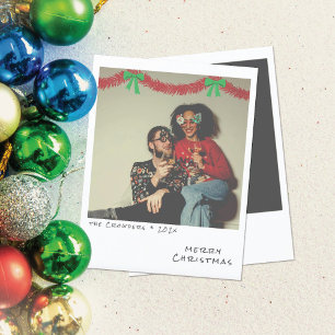 Retro Christmas Photo Card - Red & Green Garland