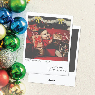Retro Christmas Photo Card - White & Gold Garland