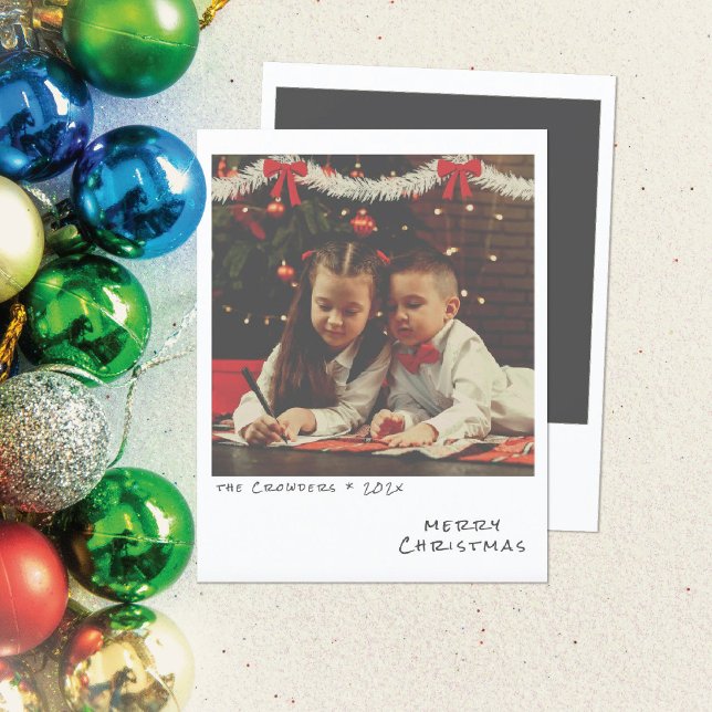 Retro Christmas Photo Card - White & Gold Garland (Creator Uploaded)