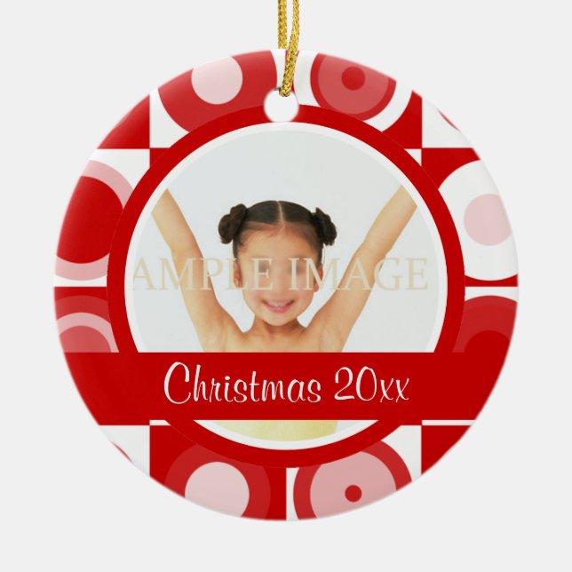 Retro Christmas photo personalize Ceramic Ornament (Front)