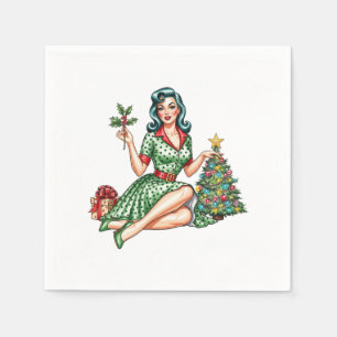 Retro Christmas Pin-Up Cocktail Napkin 
