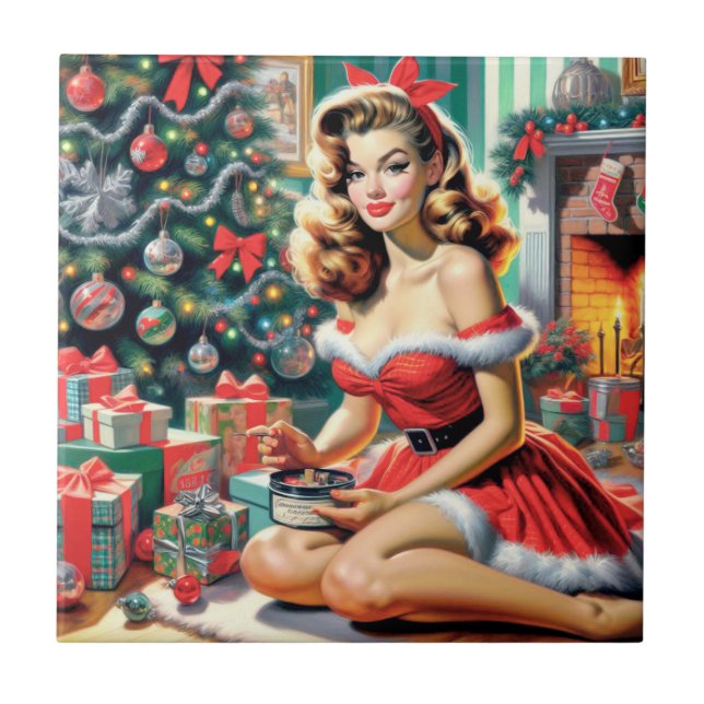 Retro Christmas Pin Up Tile (Front)
