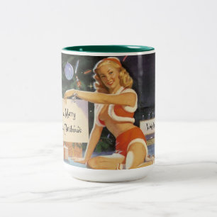 Retro Christmas Pin Up Two-Tone Coffee Mug