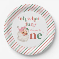 Retro Christmas pink Santa First Birthday