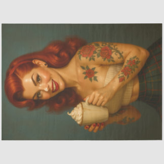 Retro Christmas Pinup with Cocoa – Festive Holiday Tissue Paper