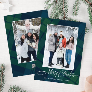 Retro Christmas Plaid 2 Photo Greeting Holiday Card