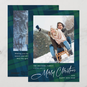 Retro Christmas Plaid 2 Photo Greeting Holiday Card