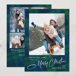 Retro Christmas Plaid 5 Photo Greeting Holiday Card