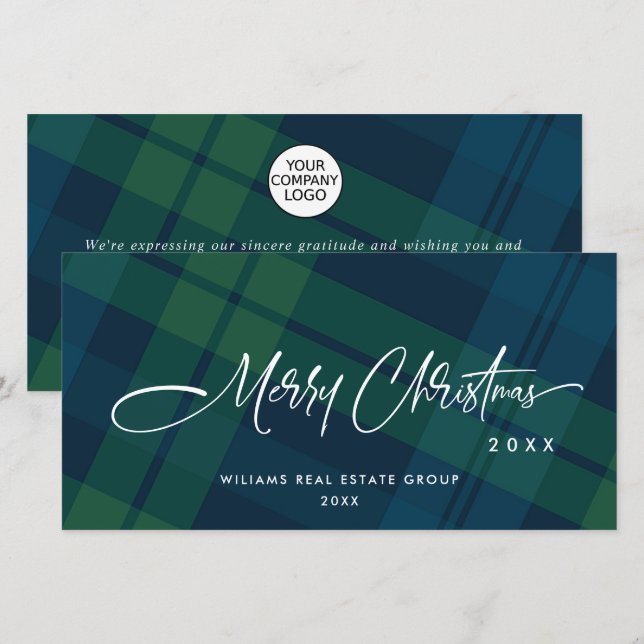 Retro Christmas Plaid Corporate Greeting Holiday Card (Front/Back)