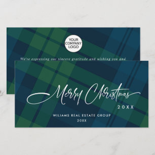 Retro Christmas Plaid Corporate Greeting Holiday Card