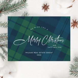 Retro Christmas Plaid Corporate Greeting Holiday Card