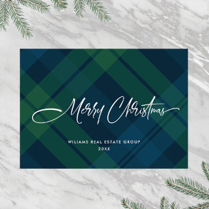 Retro Christmas Plaid Corporate Greeting Holiday Card