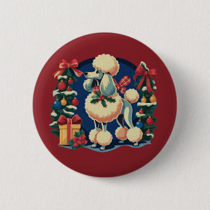 Retro Christmas Poodle Vintage 1950's Holiday Dog  2 Inch Round Button