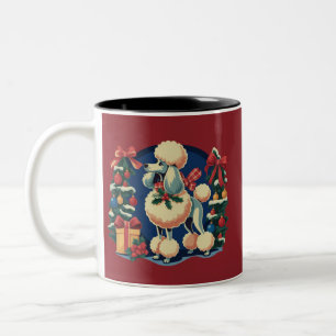 Retro Christmas Poodle Vintage 1950's Holiday Dog  Two-Tone Coffee Mug