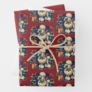 Retro Christmas Poodle Vintage 1950's Holiday Dog Wrapping Paper Sheet