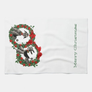 Retro Christmas Poodles in Wreaths Kitchen Towel