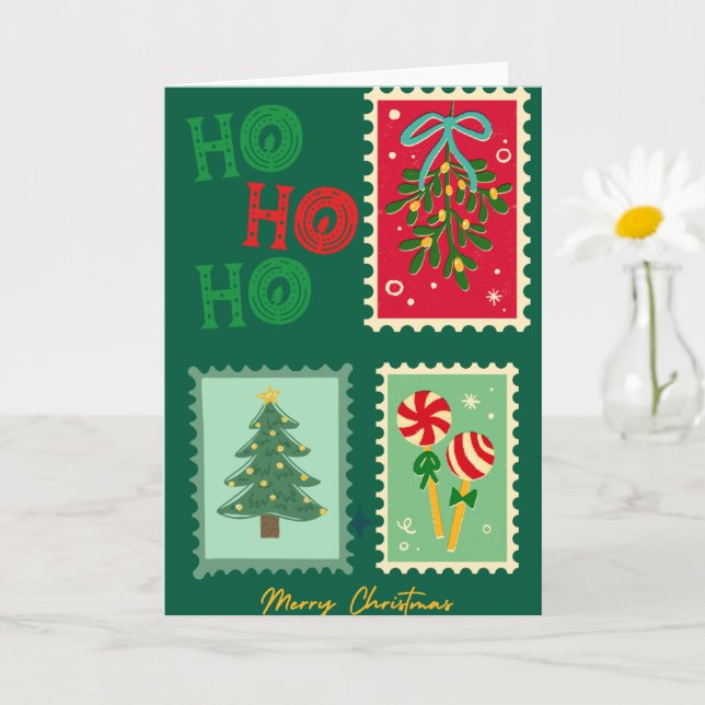 Retro Christmas Postage Card – Mistletoe, Tree & P (Small Plant)