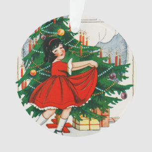 Retro Christmas Postcard, Child and Christmas Tree Ornament