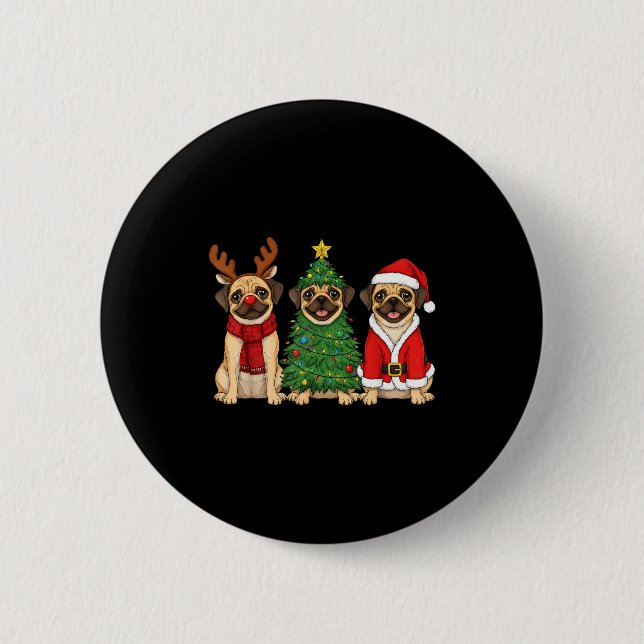 Retro Christmas Puggle Santa Reindeer Dog Lover  2 Inch Round Button (Front)