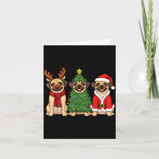 Retro Christmas Puggle Santa Reindeer Dog Lover  Card (Front)