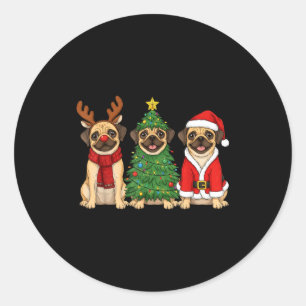 Retro Christmas Puggle Santa Reindeer Dog Lover  Classic Round Sticker