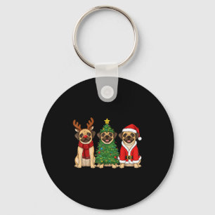 Retro Christmas Puggle Santa Reindeer Dog Lover Keychain