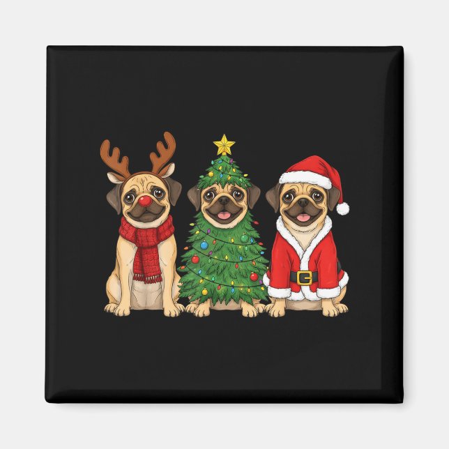 Retro Christmas Puggle Santa Reindeer Dog Lover  Magnet (Front)