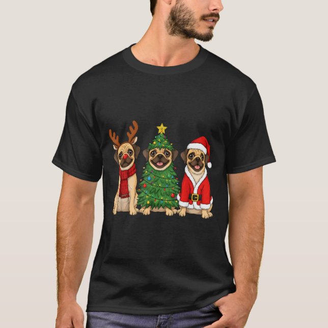 Retro Christmas Puggle Santa Reindeer Dog Lover  T-Shirt (Front)