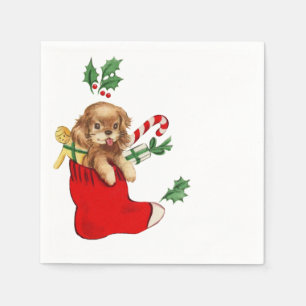 Retro Christmas Puppy Napkin
