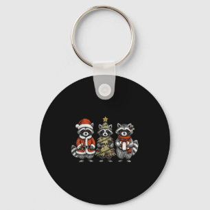 Retro Christmas Raccoons Santa Tree Costume Holida Keychain