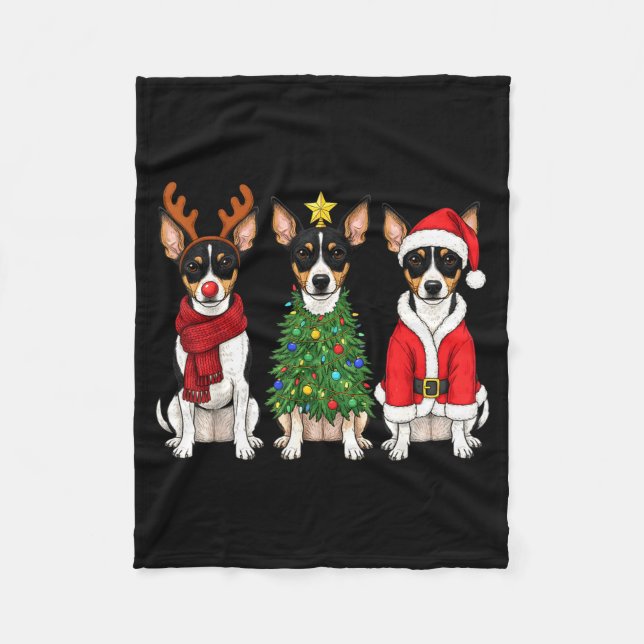 Retro Christmas Rat Terrier Santa Reindeer Dog Lov Fleece Blanket (Front)