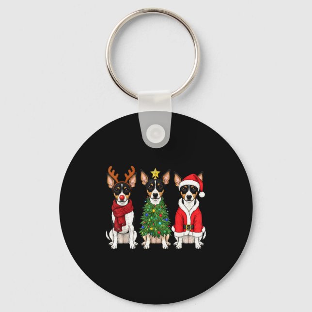 Retro Christmas Rat Terrier Santa Reindeer Dog Lov Keychain (Front)