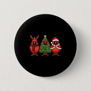 Retro Christmas Red Cardinal Bird Santa Reindeer  2 Inch Round Button