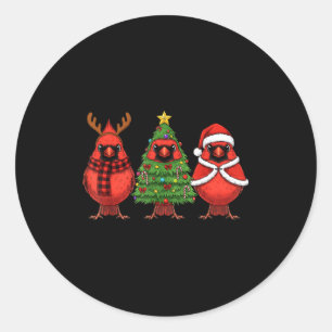 Retro Christmas Red Cardinal Bird Santa Reindeer Classic Round Sticker
