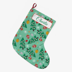 Retro Christmas Red,Green,Pink,Gold Personalized Large Christmas Stocking