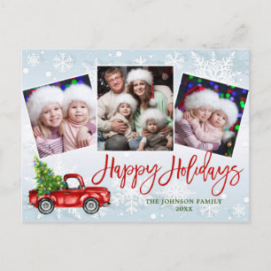 Retro Christmas Red Truck  PHOTO Greeting Holiday Postcard