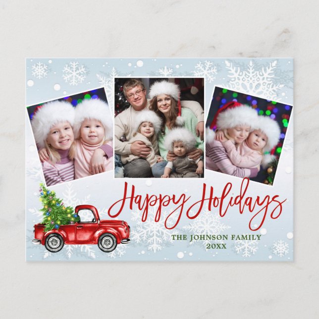 Retro Christmas Red Truck  PHOTO Greeting Holiday Postcard (Front)
