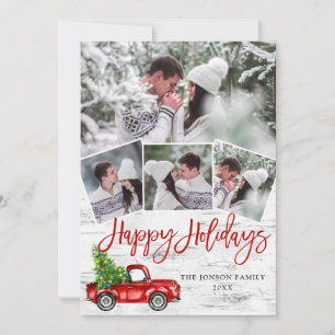Retro Christmas Red Truck Rustic Birch Bark PHOTO Holiday Card