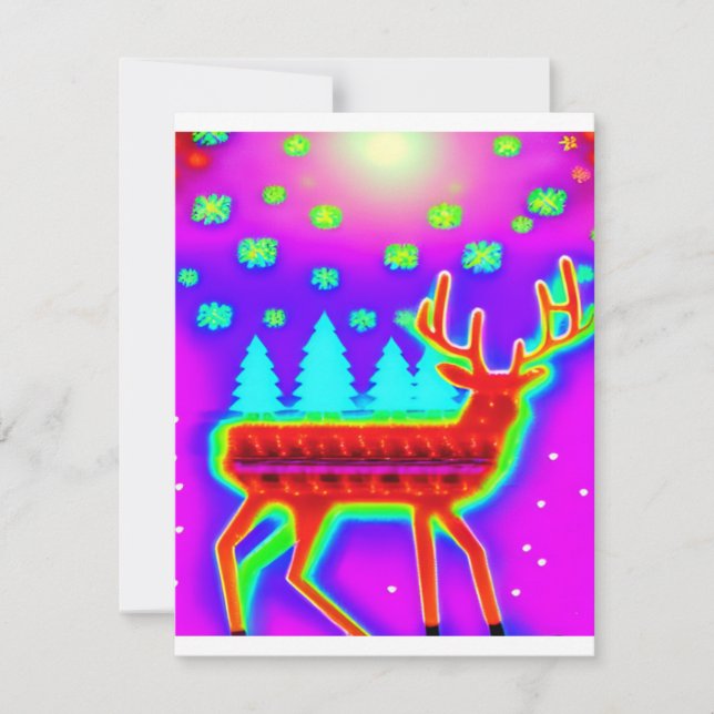Retro Christmas Reindeer pixelated 16 bit arcade Holiday Card (Front)