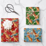 Retro Christmas Reindeer Wrapping Paper Sheet<br><div class="desc">Cute vintage retro Christmas reindeer carrying goodies for Santa.</div>