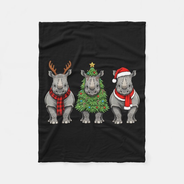 Retro Christmas Rhino Santa Reindeer Safari Animal Fleece Blanket (Front)