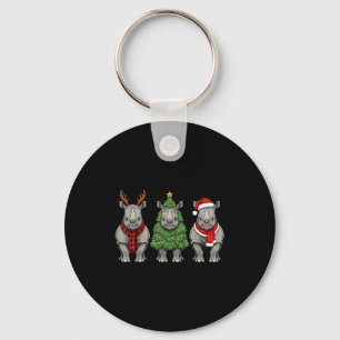 Retro Christmas Rhino Santa Reindeer Safari Animal Keychain