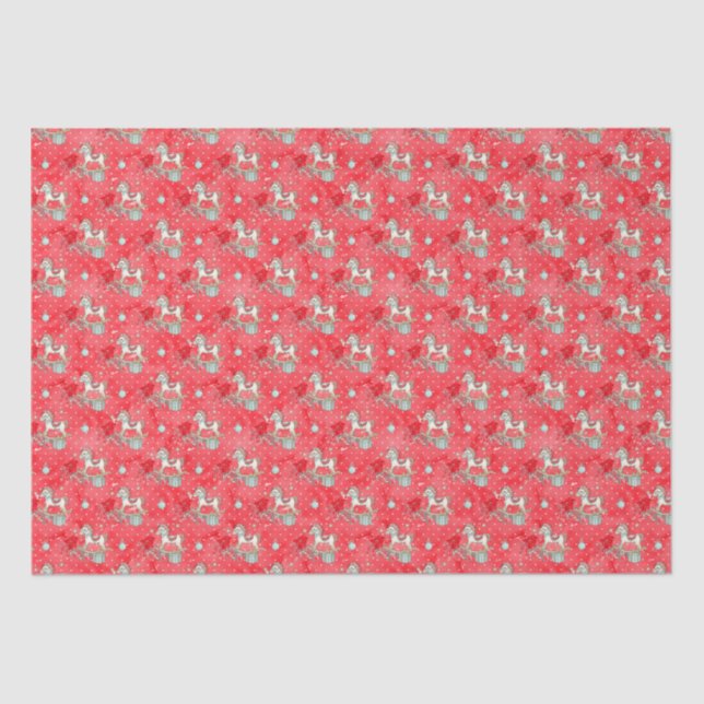 Retro Christmas Rocking Horse Tissue Paper (Front)