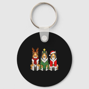 Retro Christmas Rough Collie Santa Reindeer Dog Lo Keychain