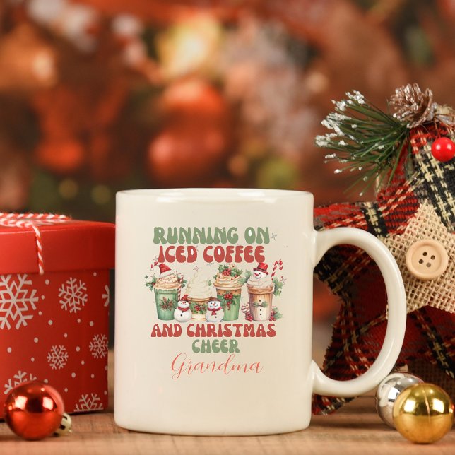 Retro Christmas running on iced coffee quote 2024 Coffee Mug (Creator Uploaded)
