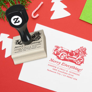 Retro Christmas Santa Car Return Adress  Rubber Stamp