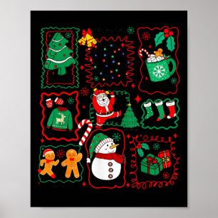 Retro Christmas Santa Claus Cocoa Xmas Tree Snowma Poster