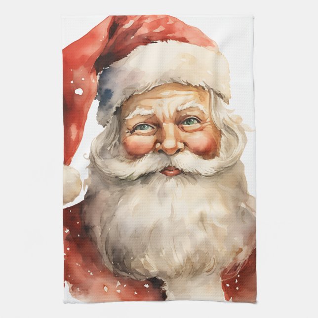 Retro Christmas Santa Claus Kitchen Towel (Vertical)