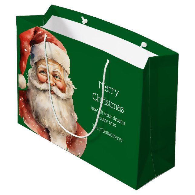 Retro Christmas Santa Claus Large Gift Bag (Back Angled)